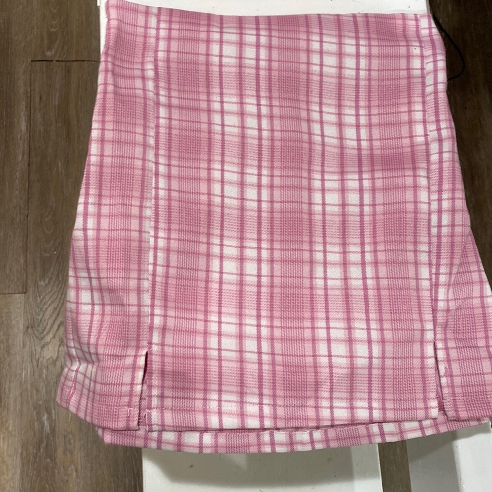 shein pink plaid skirt🎀